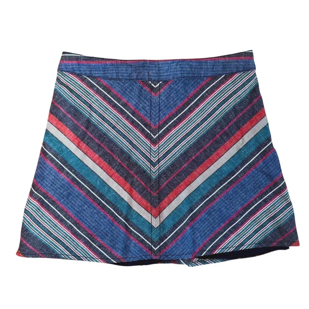 Free People Chevron Stripe Mini Skirt | Linen Blend | Boho |‎ Size 4